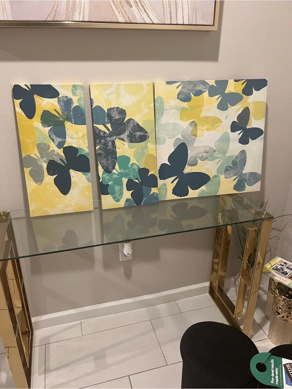 Butterfly Trio Canvas Wall Art - Yellow, Teal & Navy